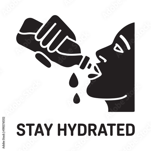 Icon depicting a person drinking from a bottle promoting hydration