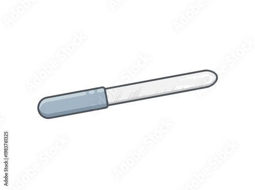 A simple, cartoon-style illustration of a nail file with a light blue handle and a textured white filing surface, shown on a plain white background.