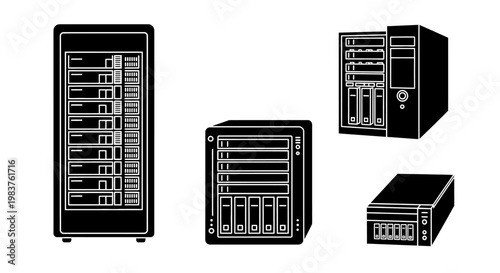 Server Racks and NAS Storage Devices - Data Center Equipment Icons