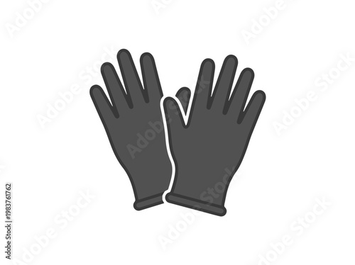 A pair of dark grey rubber gloves with a white outline against a white background.