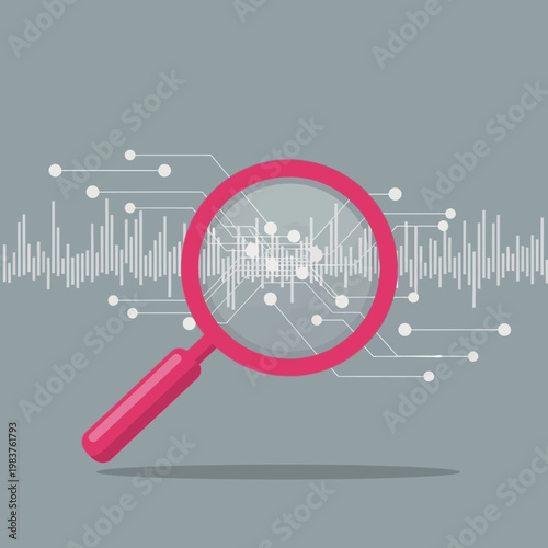 Magnifying glass on digital data analysis, scientific research, technology concept