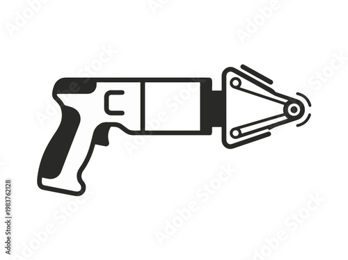 A stylized, minimalist illustration of a caulking gun with its nozzle open, ready to dispense material.