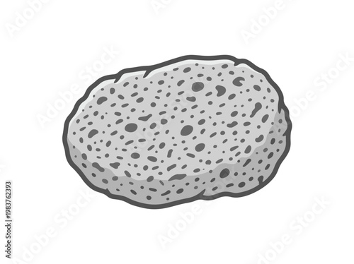 A simple, hand-drawn illustration of a porous, oval-shaped object, likely a pumice stone or sponge, on a white background.