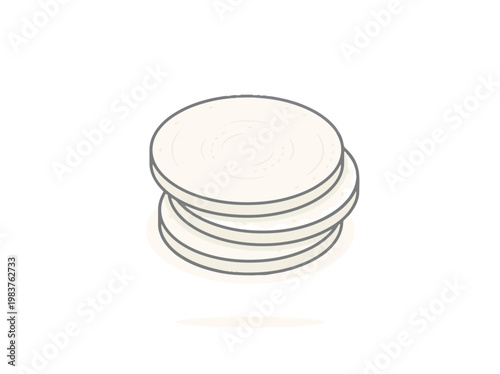 A minimalist line art illustration shows a stack of three round white cotton pads on a plain background, with a subtle shadow underneath.