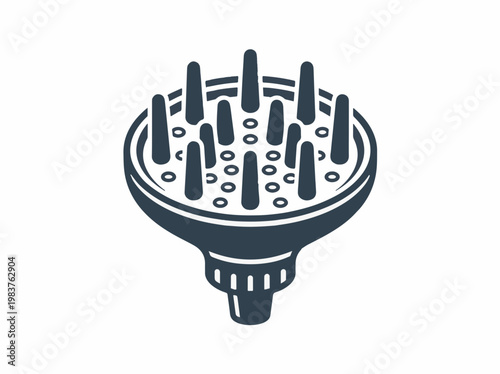 Stylized dark icon of a hair dryer diffuser attachment, designed for enhancing natural curls and waves. It features a wide bowl with multiple prongs and small holes for even airflow.