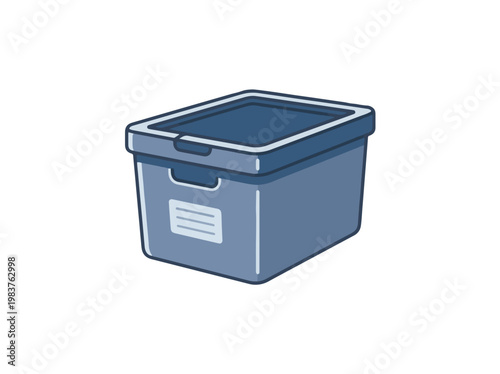 A blue rectangular storage box with a lid and a label slot, presented as a flat, minimalist illustration on a white background.