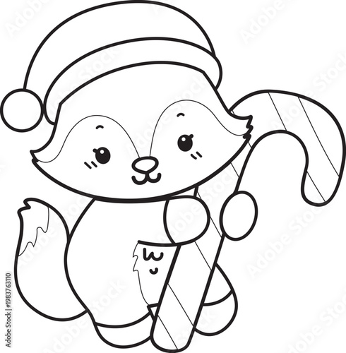 Coloring pages of Cute set of Fox sticker with activity. Outline of Fox with christmas theme