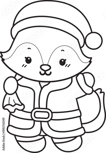 Coloring pages of Cute set of Fox sticker with activity. Outline of Fox with christmas theme