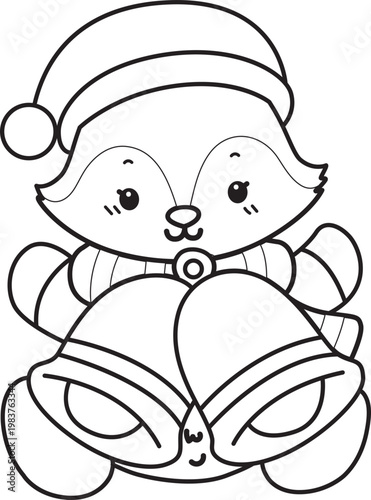 Coloring pages of Cute set of Fox sticker with activity. Outline of Fox with christmas theme