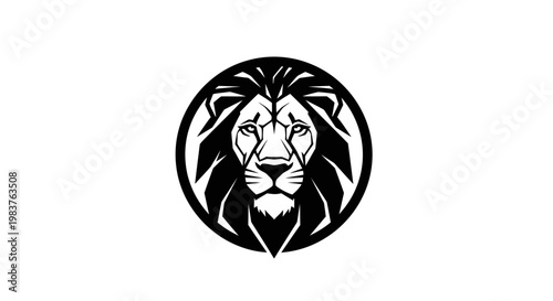 Monochromatic Lion Head Emblem Graphic Design Majestic Animal Symbol