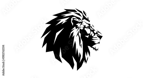 Monochromatic Lion Head Silhouette: Majestic Predator Roaring with Fierce Power