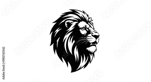 Powerful Black and White Lion Head Emblem with Fierce Mane and Intense Gaze