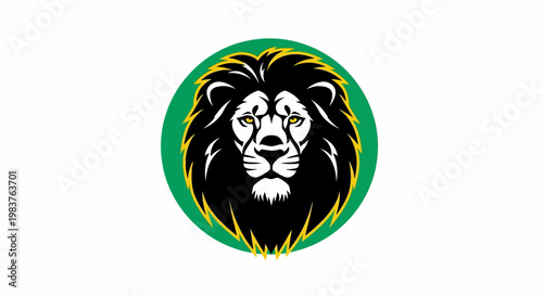 Powerful Lion Head Logo with Green and Yellow Accents Representing Strength and Nature