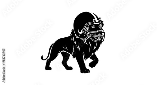 Powerful Lion Wearing American Football Helmet Symbolizing Strength and Competition