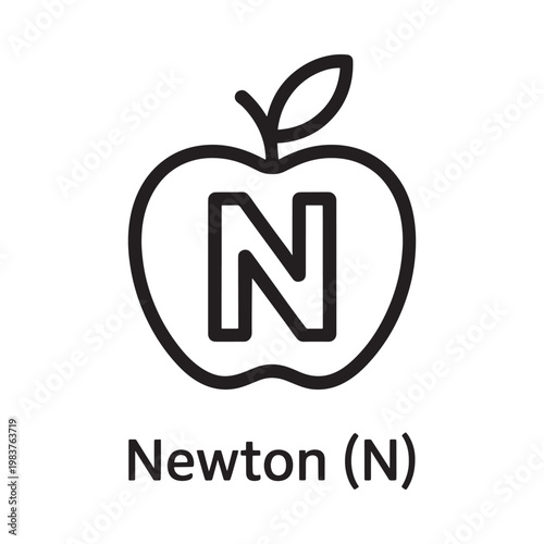 An apple outline contains the letter n with newton n below