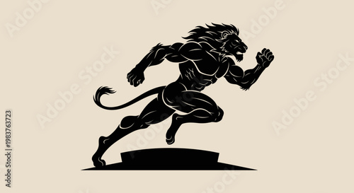 Powerful Muscular Lion Running Forward With Determination and Strength