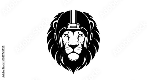 Powerful Lion Wearing a Football Helmet Emblem Icon for Sports and Competition