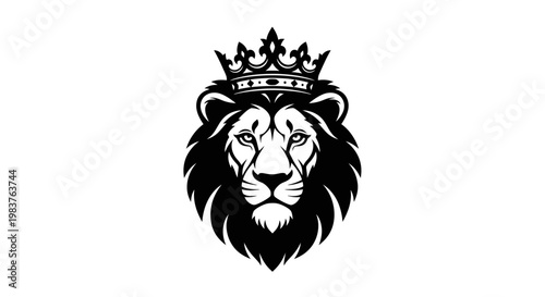 Regal Lion Face with Majestic Crown Emblem Symbolizing Power and Royalty