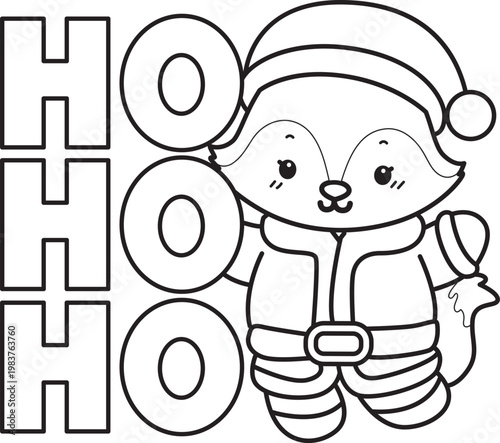 Coloring pages of Cute set of Fox sticker with activity. Outline of Fox with christmas theme