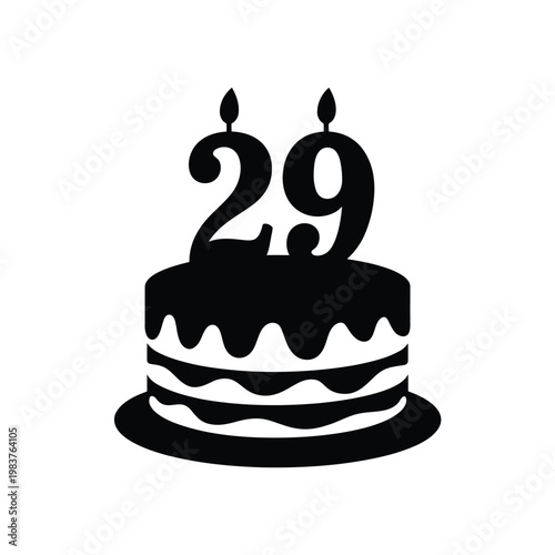 A minimalist black silhouette of a birthday cake with candles