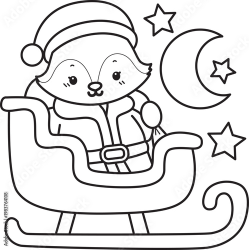 Coloring pages of Cute set of Fox sticker with activity. Outline of Fox with christmas theme