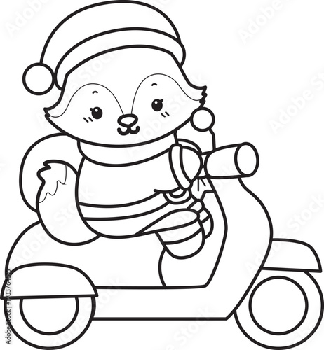 Coloring pages of Cute set of Fox sticker with activity. Outline of Fox with christmas theme