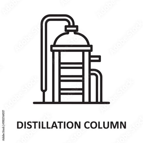 Line art illustration of a distillation column apparatus for chemistry