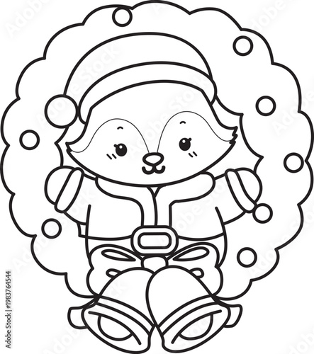 Coloring pages of Cute set of Fox sticker with activity. Outline of Fox with christmas theme
