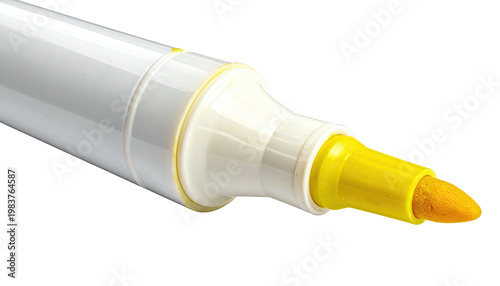 Yellow marker pen close up isolated on black backdrop displaying vibrant color and precision tip for artistic and design applications