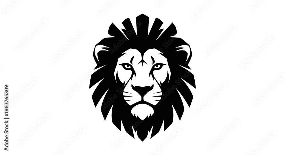 Obraz premium Stylized Black and White Lion Face Logo Symbolizing Power and Strength