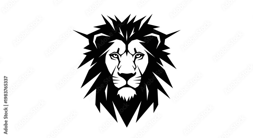 Obraz premium Stylized Black and White Lion Head with Sharp Mane and Fierce Gaze