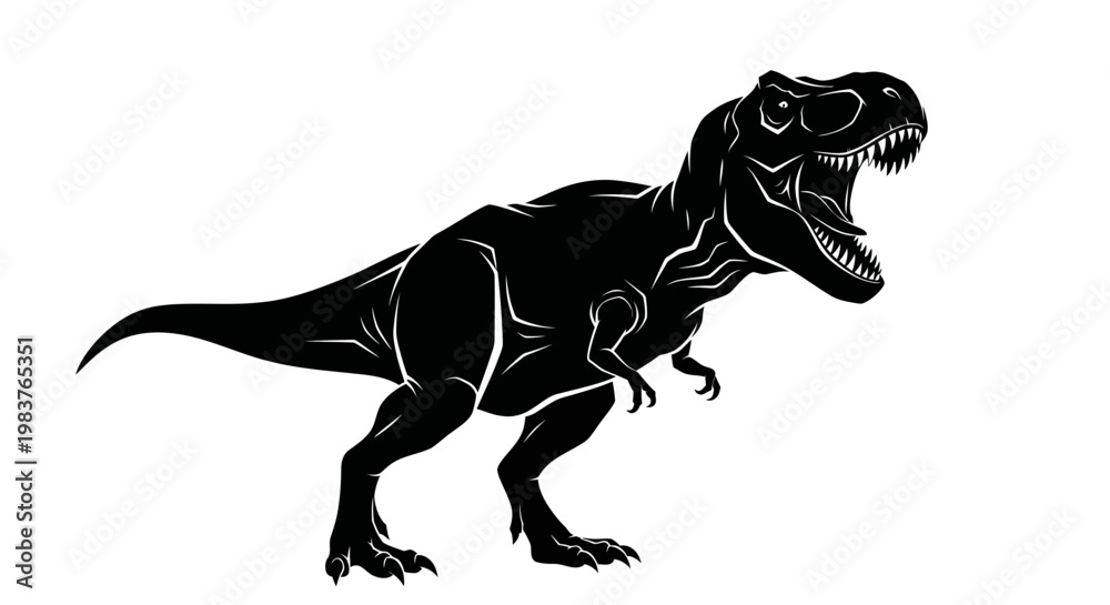 Fototapeta premium Silhouette of a Ferocious Tyrannosaurus Rex Dinosaur Roaring Aggressively