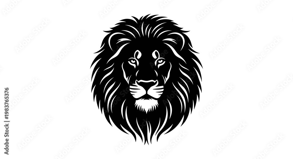 Fototapeta premium Stylized Black Lion Head Silhouette Emblem of Strength and Power