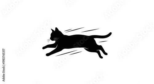 Silhouette of a black cat running fast with speed lines