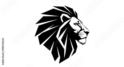 Stylized Black and White Lion Head Icon Representing Strength and Power