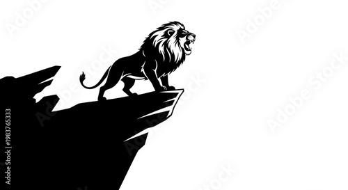 Roaring Lion Silhouette on Cliff Edge, Symbolizing Power, Pride, and Dominance