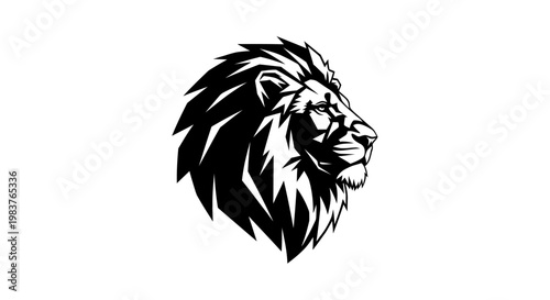 Stylized Black and White Lion Head Illustration Showing Strength and Majesty