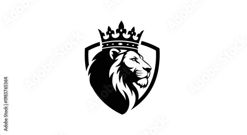 Konstfotografi Royal Lion Head with Crown Emblem Silhouette Logo Majestic
