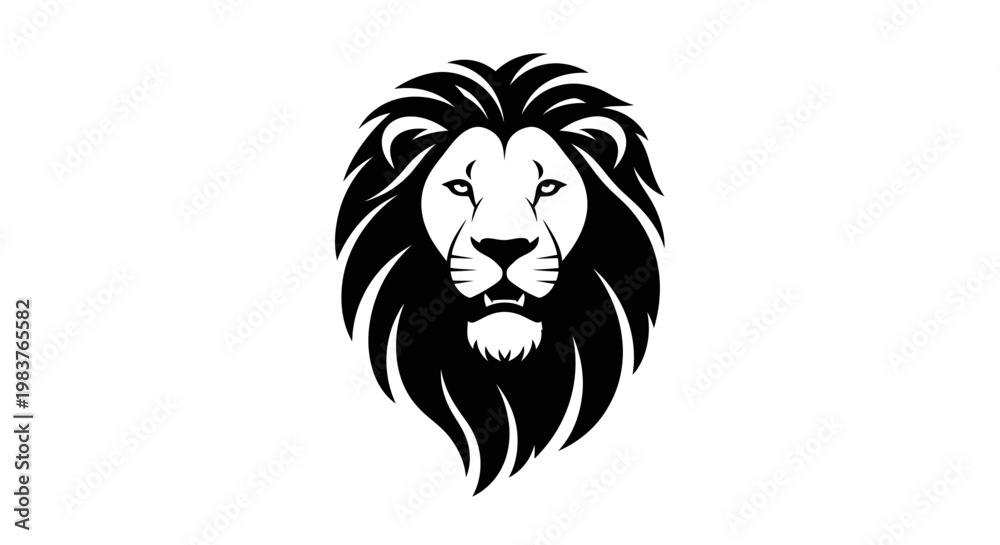 Fototapeta premium Striking Black and White Lion Head Icon Representing Strength and Royalty
