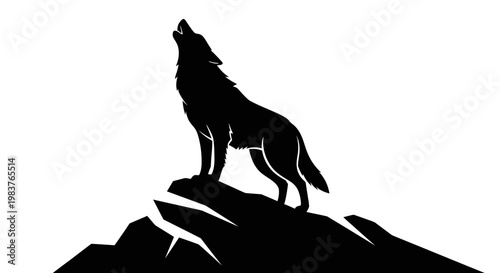 Silhouette Wolf Howling on Rocky Mountain Peak at Night
