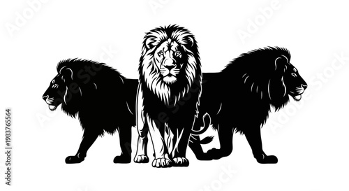 Three Majestic Lions Silhouette Graphic Design Art