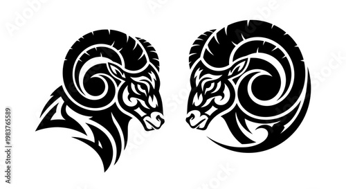 Tribal Ram Head Icons Symbolizing Strength and Zodiac Aries