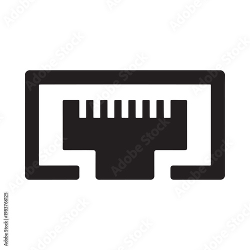 Black and white illustration of a standard rj45 ethernet port connector