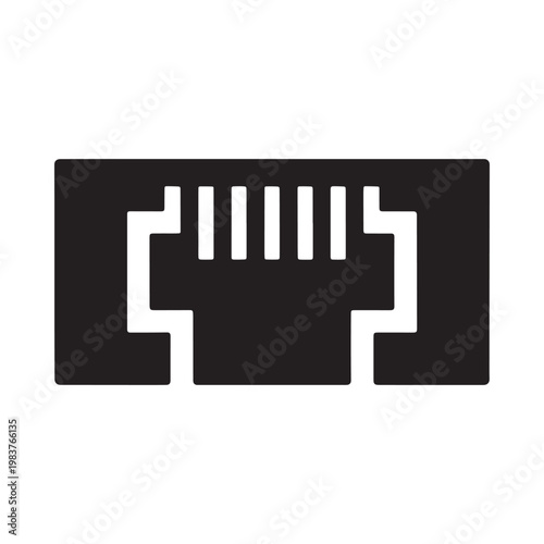 Black and white illustration of a rj45 ethernet port connector