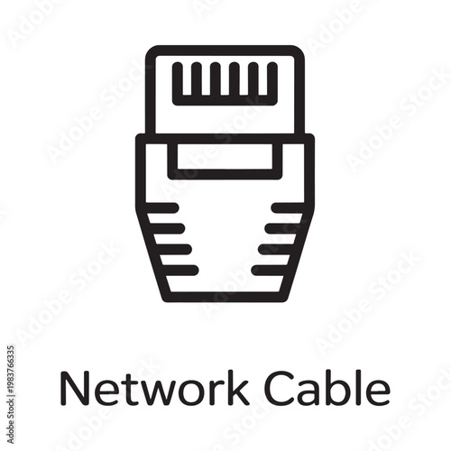 Line art illustration of a black ethernet network cable connector