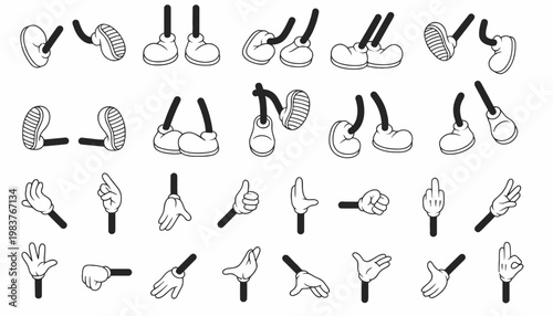 Cartoon Legs and Hands Gestures Set, Vintage Animation Style