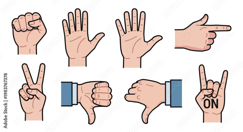 Fototapeta premium Collection of hand gestures, communication icons, vector set