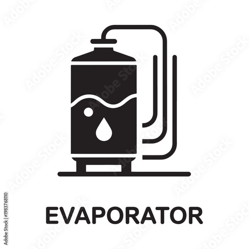 Simple black glyph depicting an evaporator with connected tubing