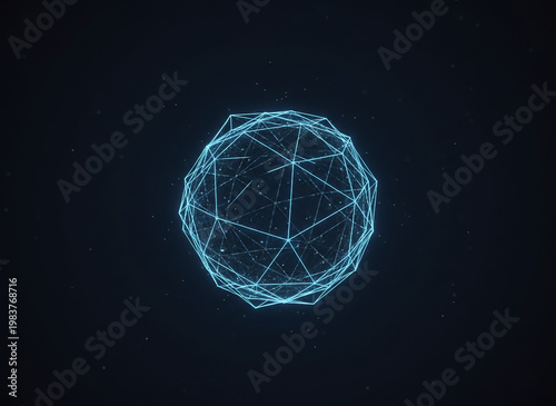 Abstract 3D Digital Sphere Wireframe Network Technology Concept Isolated on Dark Background