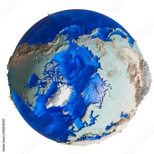 Foto Loop Rotating 3D Earth Animation with Stylized Topography and Deep Blue Ocean (f